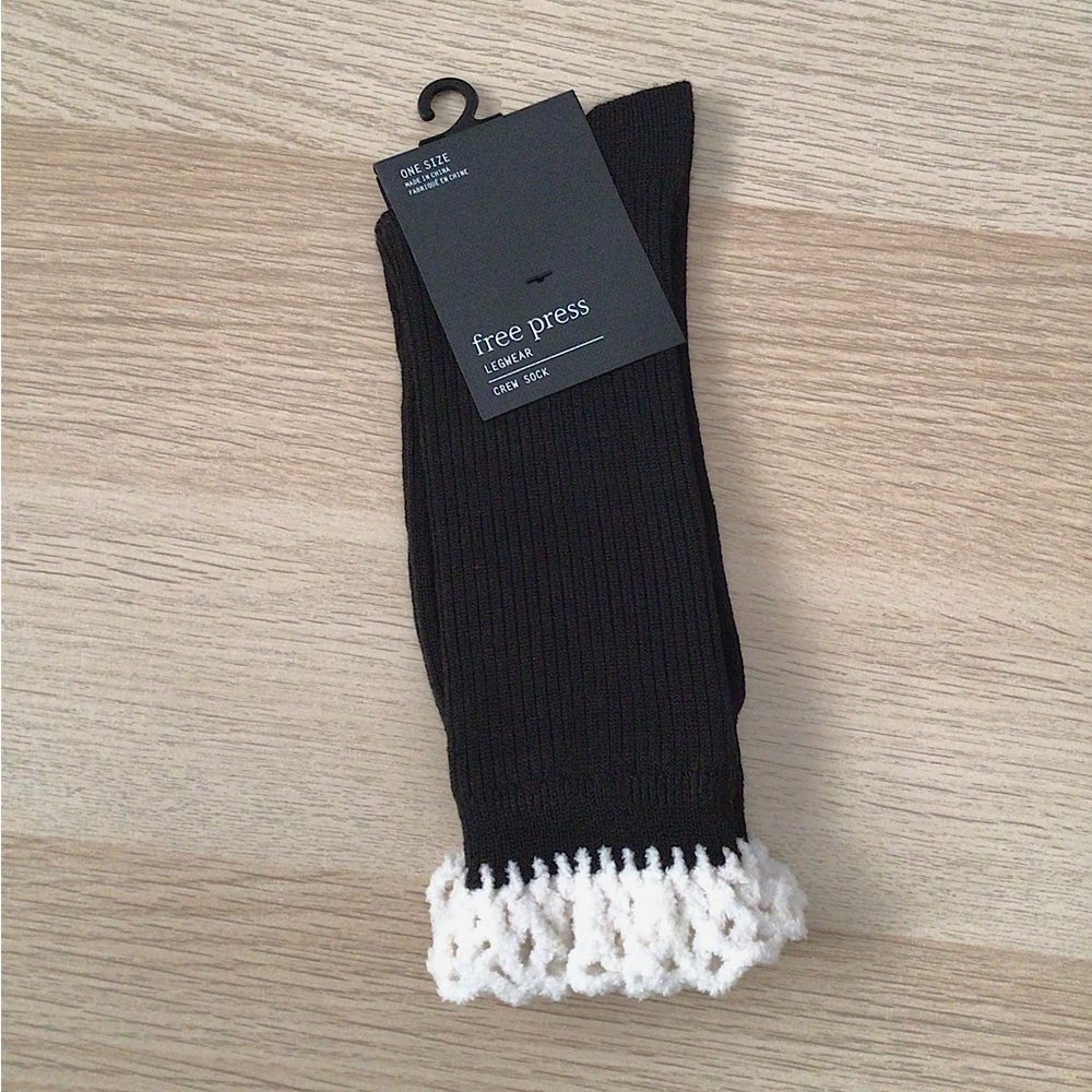 Free Press Ribbed Crew Socks With Crochet Trim